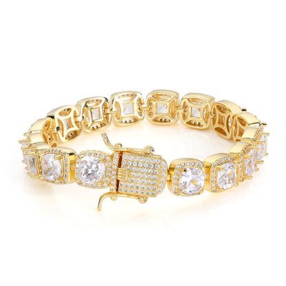 10 mm Square CZ Tennis Hip Hop Bracelet with Copper Base - CHA011