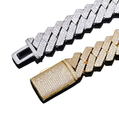 18mm Iced Out Rhombus Cuban Link Bracelet - 3 Row Cubic Zirconia Copper Hip Hop Bracelet for Men and Women