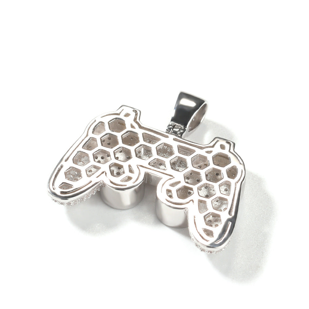 Iced Game Controller Pendant Necklace for Women – Gold or Silver Tone Hip Hop Statement Chain, Cartoon CZ Pendant