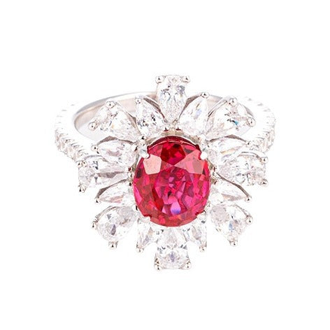 Lab-Grown Ruby Halo Ring for Women, Oval Red Gemstone Floral Ring product image