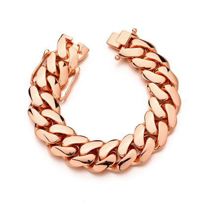 Rose Gold Tone Cuban Link Chain Bracelet Necklace Set for Women and Men, Geometric Hip Hop Streetwear Jewelry