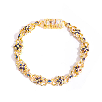 Clover and Marquise CZ Link Hip Hop Bracelet with Copper Base - CHA381