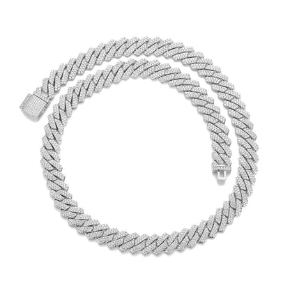 Iced Out Cuban Link Chain Necklace Bracelet in Rose Gold Tone, 14mm Hip Hop Statement Jewelry
