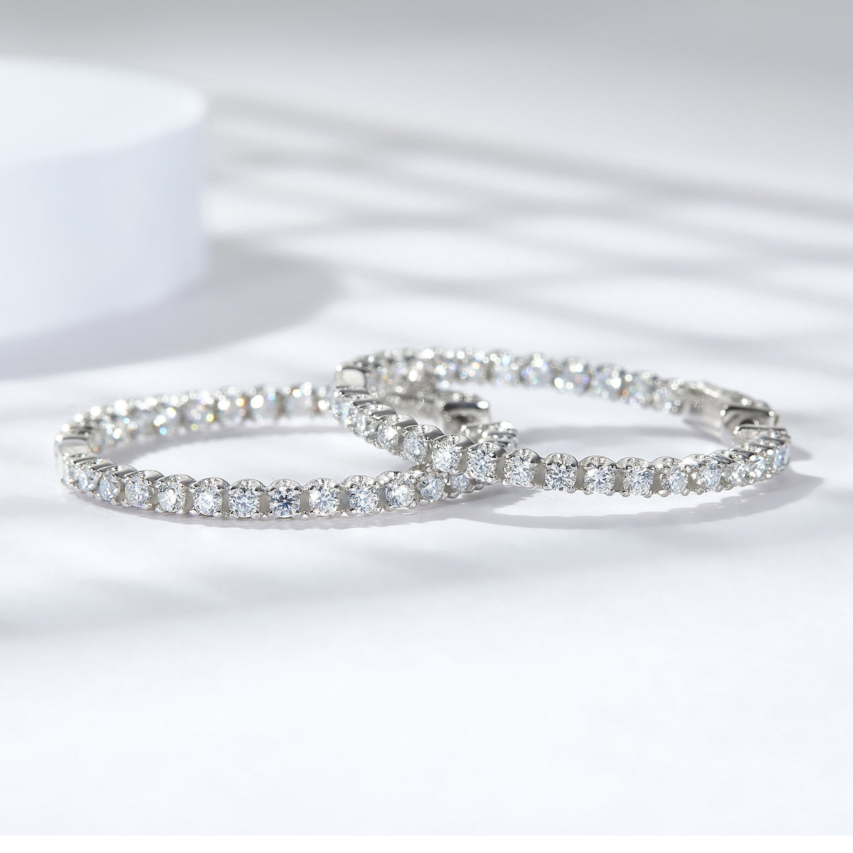 S925 Sterling Silver Hoop Earrings with Clear Stone Pave Detail product image