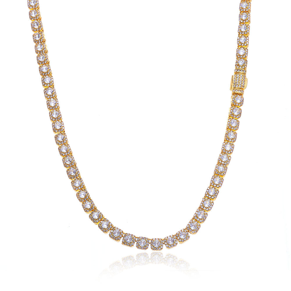 5 mm Square Halo CZ Tennis Hip Hop Necklace with Copper Base - CHA291 product image