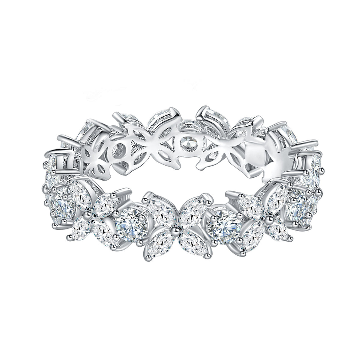 Moissanite Clover Ring, Marquise Cluster Promise Ring, Stackable Wedding Ring product image