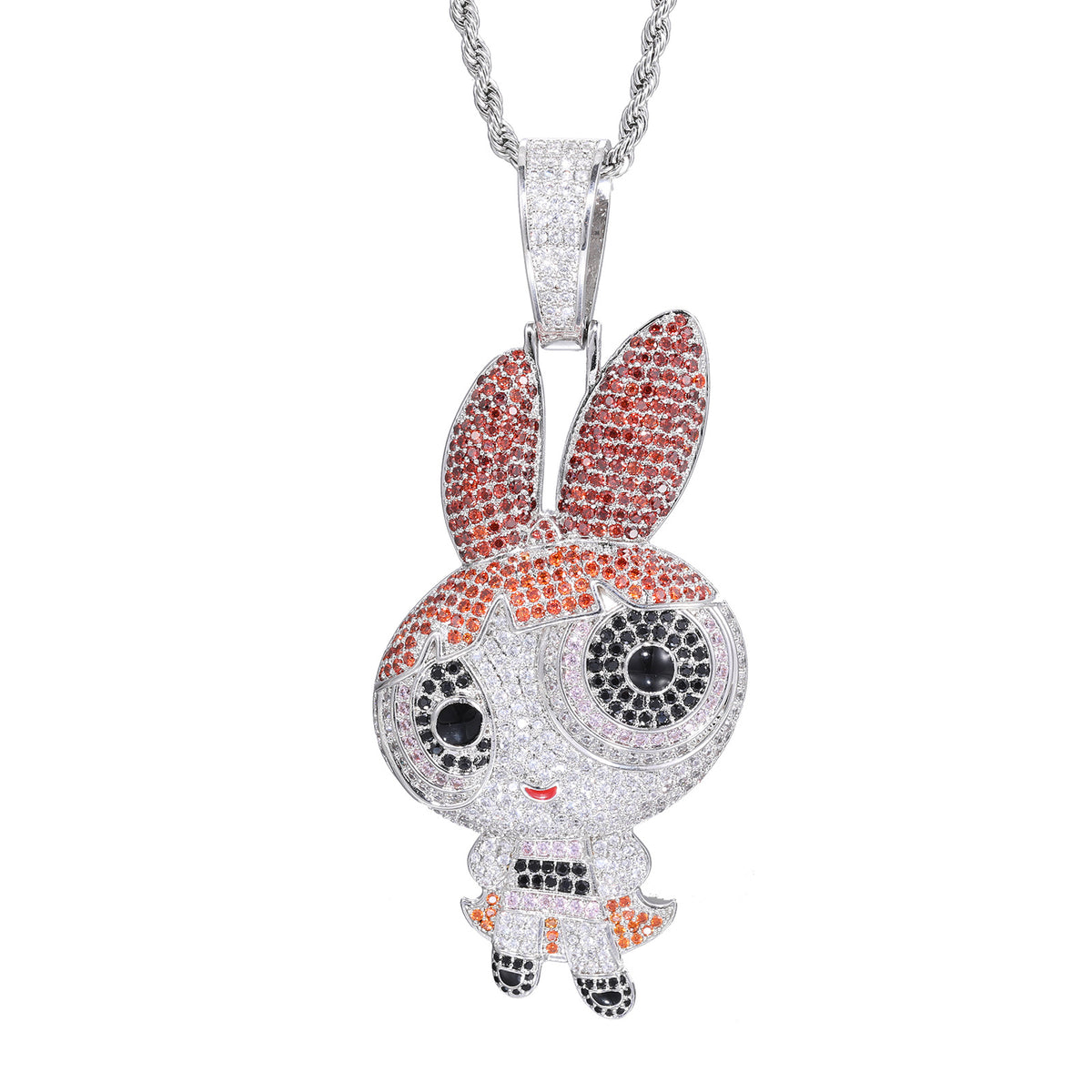 Iced Out Bunny Pendant Necklace for Men and Women, Hip Hop Cuban Link Chain Style, Gold Color CZ Statement Jewelry product image
