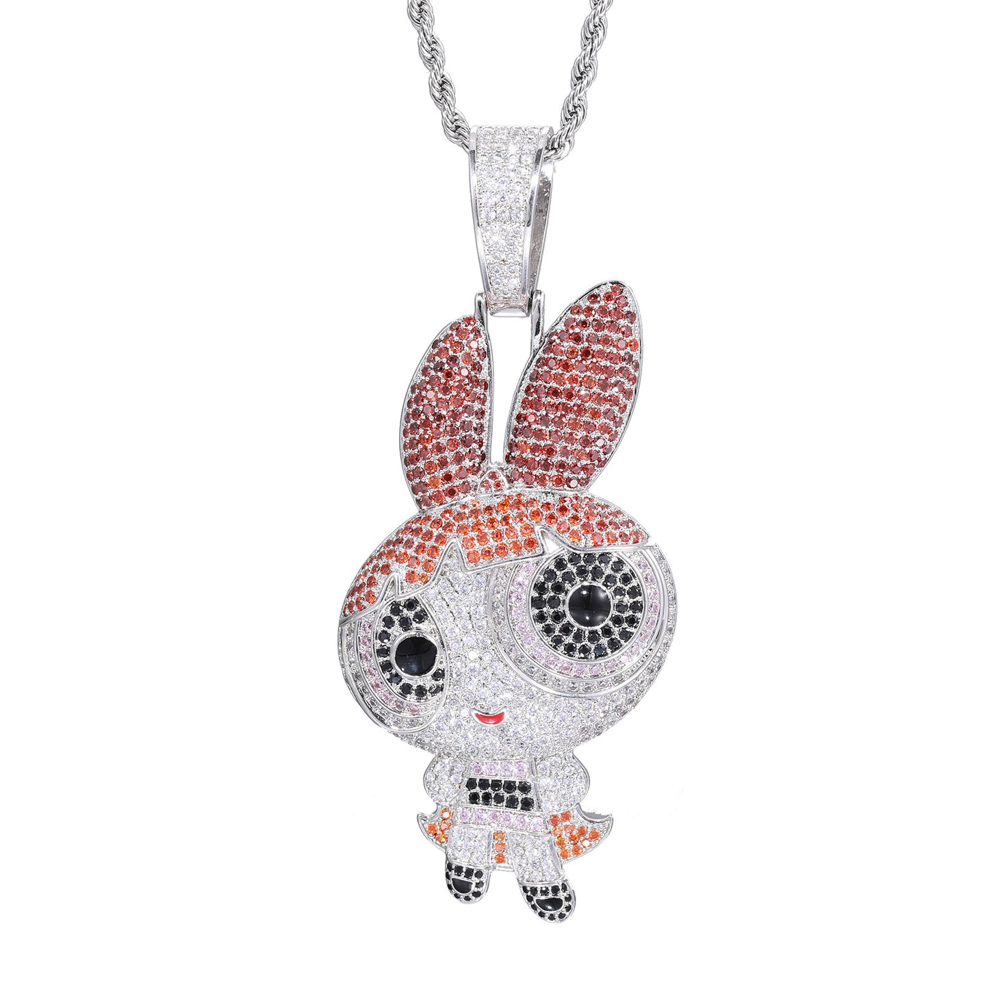 Iced Out Bunny Pendant Necklace for Men and Women, Hip Hop Cuban Link Chain Style, Gold Color CZ Statement Jewelry product image