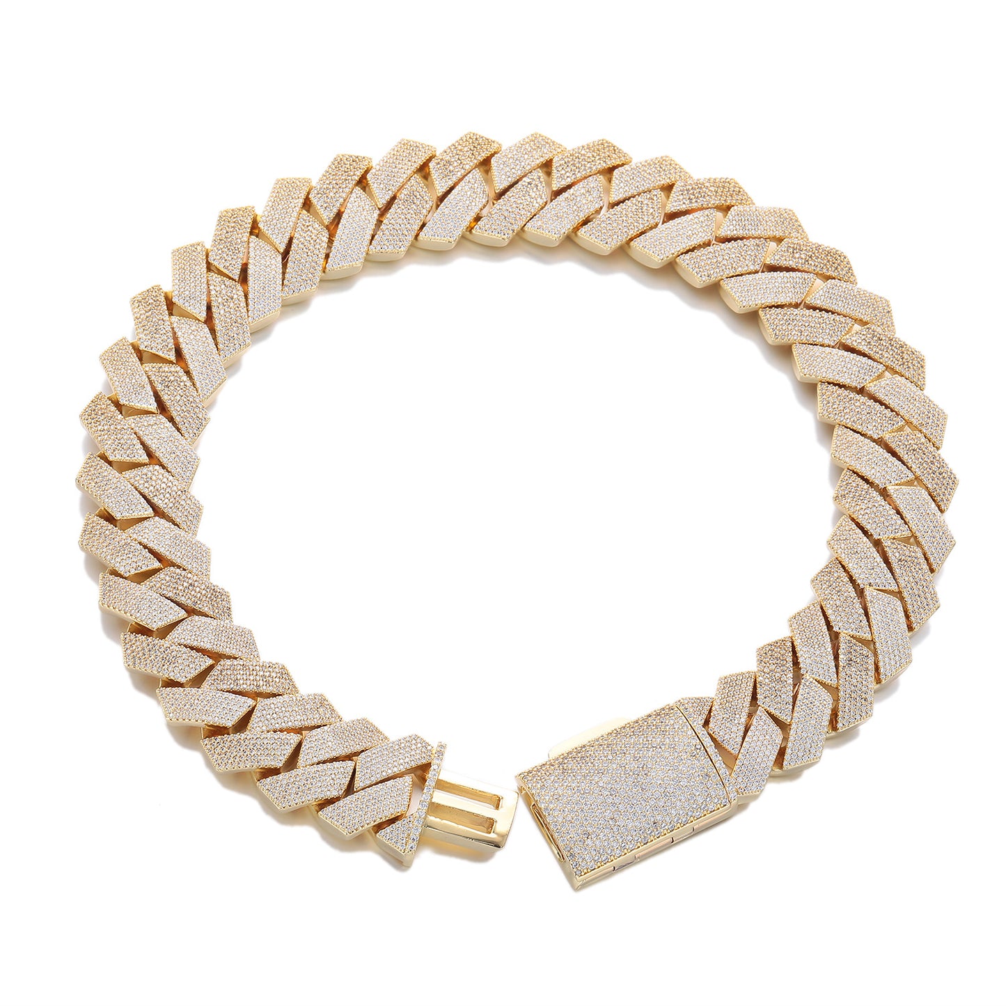 25mm Iced Cuban Link Chain Bracelet & Necklace Set, Geometric Zirconia Unisex Jewelry