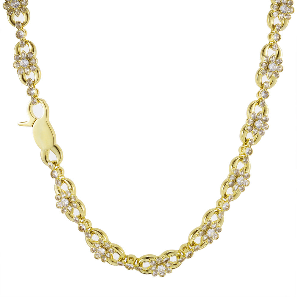 12 mm Flower CZ Link Hip Hop Necklace with Copper Base - CHA446 product image