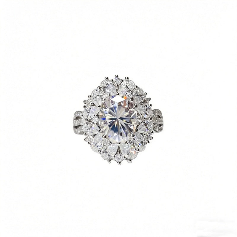 5 Carat Moissanite Halo Ring for Women, Oval Color Stone Statement Engagement Ring product image