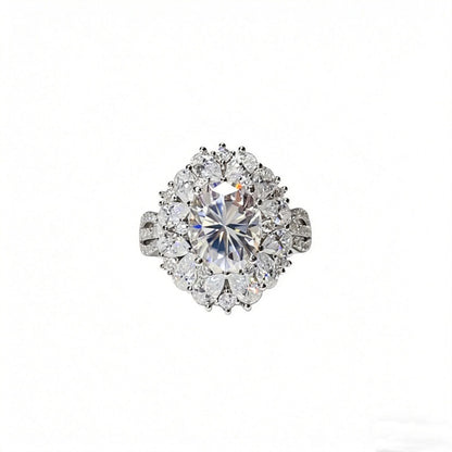 5 Carat Moissanite Halo Ring for Women, Oval Color Stone Statement Engagement Ring