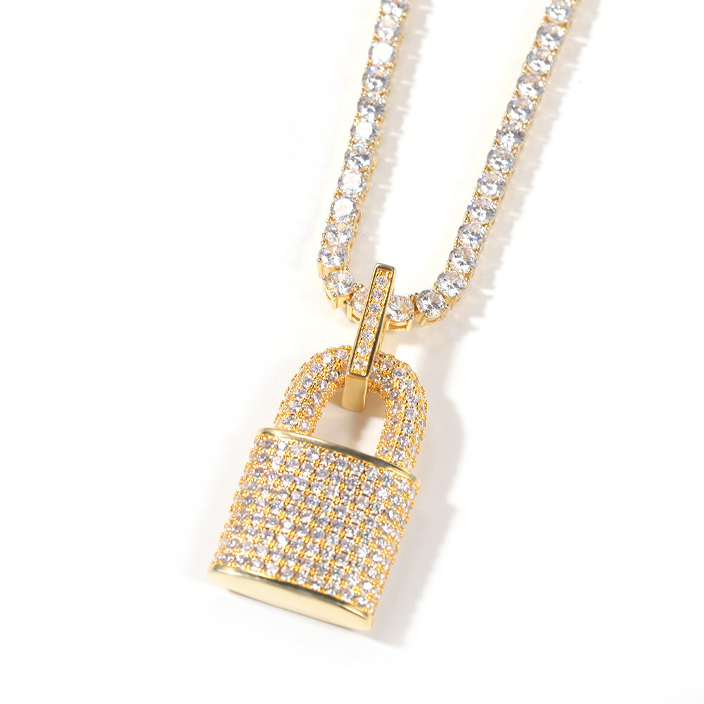 Iced Lock Pendant Necklace with Cuban Twist Chain for Women & Men - Gold Plated or Silver Plated Cubic Zirconia Statement Chain