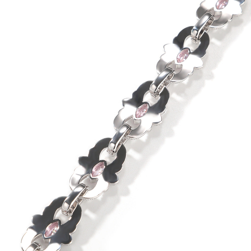 Men’s Iced Out Circular Link Cuban Chain Necklace & Bracelet in Silver-Tone Cubic Zirconia