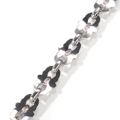 Men’s Iced Out Circular Link Cuban Chain Necklace & Bracelet in Silver-Tone Cubic Zirconia