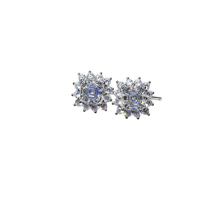4 Carat Moissanite Halo Stud Earrings for Women – Round & Asscher Geometric Earrings
