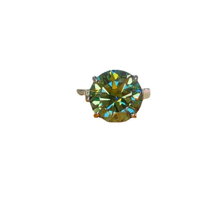 Green Round Cut Moissanite Ring for Women, Solitaire Engagement Ring, 1 Carat 5 Carat 10 Carat