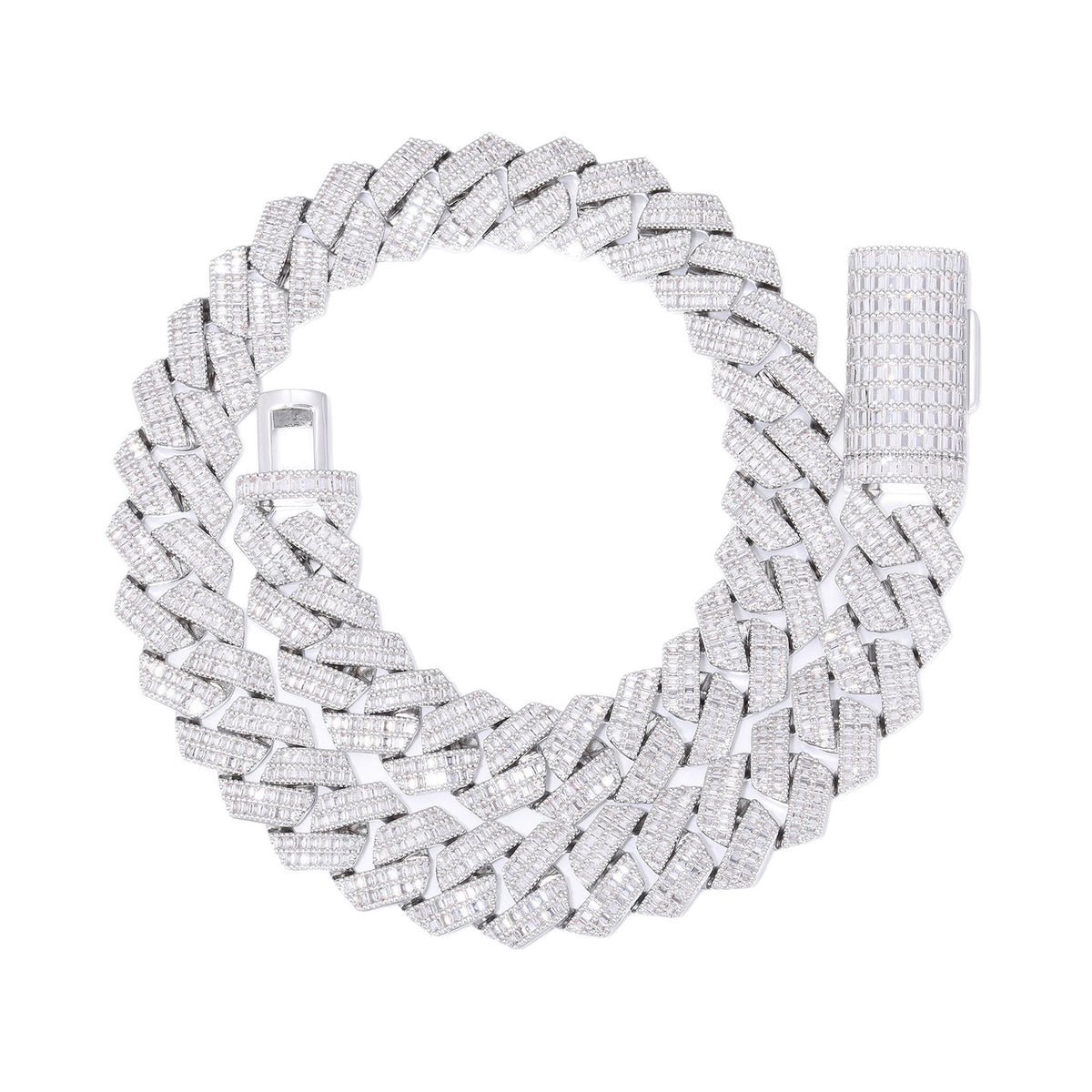 Iced Out Cuban Link Bracelet, Geometric Zircon Hip Hop Chain for Men and Women, White-Tone or Gold-Tone product image