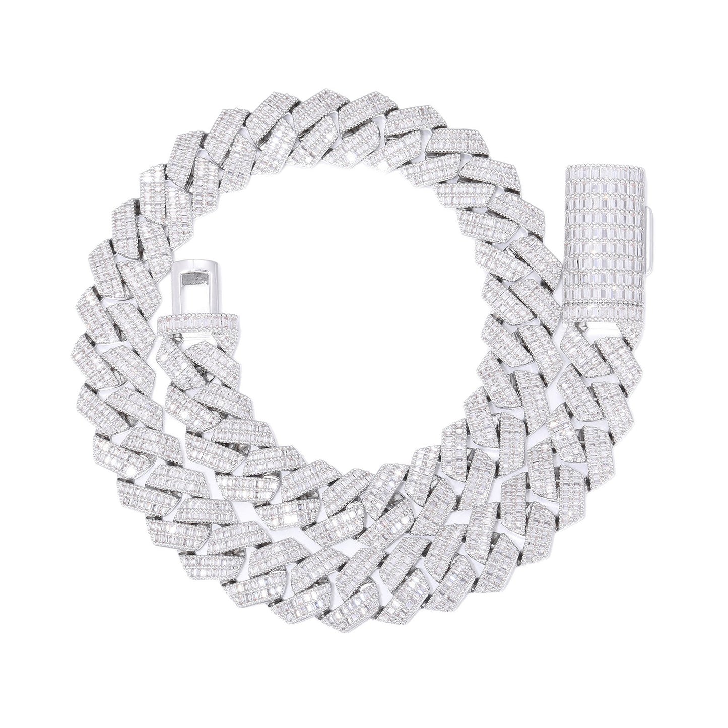 Iced Out Cuban Link Bracelet, Geometric Zircon Hip Hop Chain for Men and Women, White-Tone or Gold-Tone product image