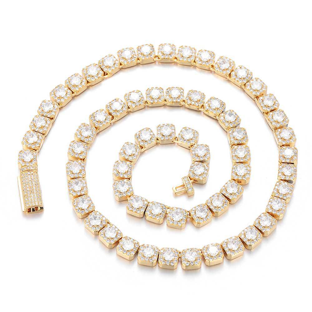 7 mm Square Halo CZ Tennis Hip Hop Necklace or Bracelet with Copper Base - CHA230 product image