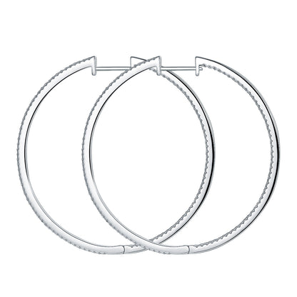 Large 50mm Pavé Hoop Earrings for Women, Round Crystal Hoops
