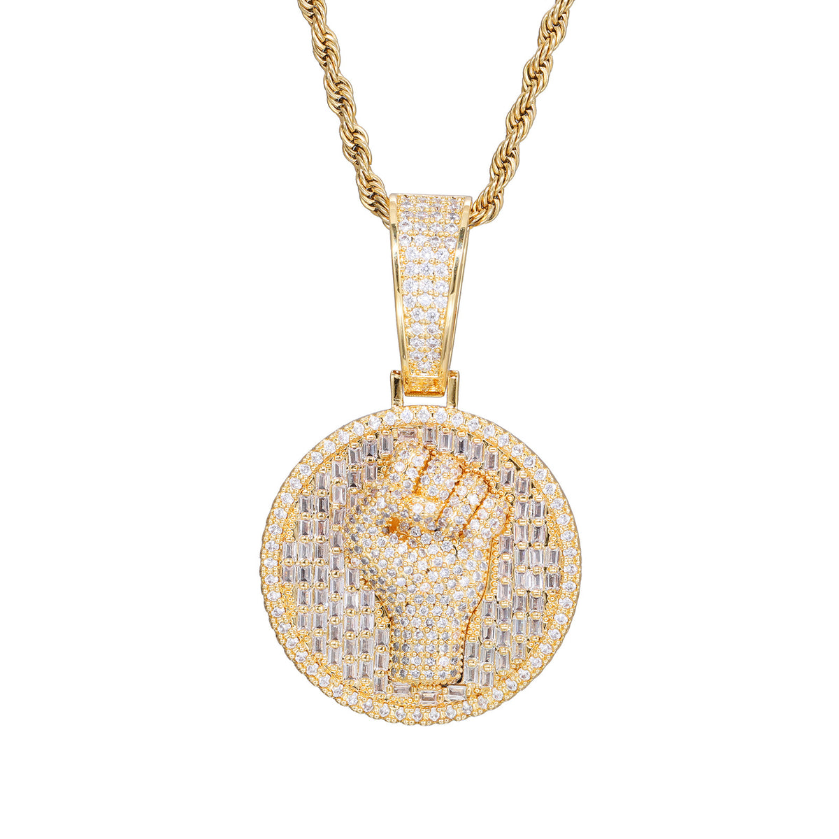 Men's Hip Hop Round Zircon Pendant Necklace with Rope Chain, Geometric Disc Charm product image