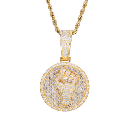 Men's Hip Hop Round Zircon Pendant Necklace with Rope Chain, Geometric Disc Charm