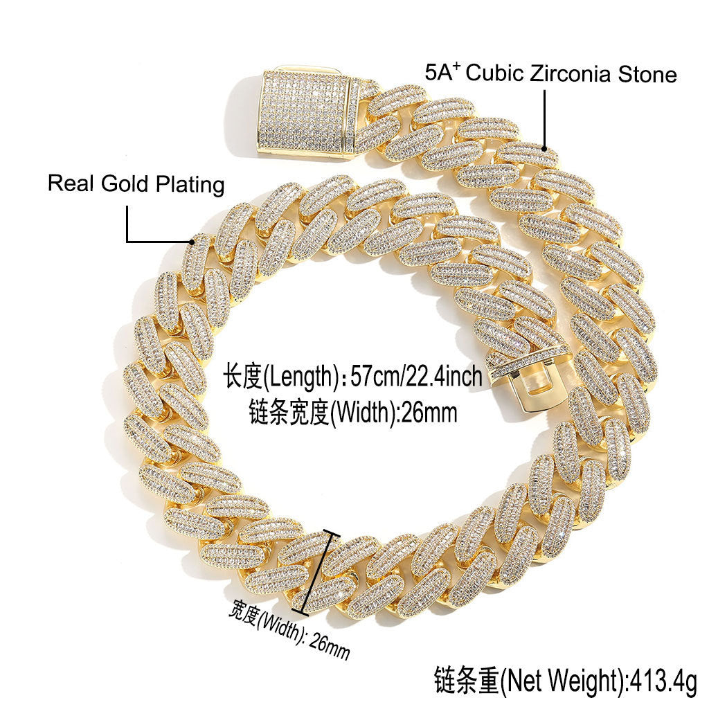 Hip Hop Light Luxury Cuban Link Cubic Zirconia Necklace for Men