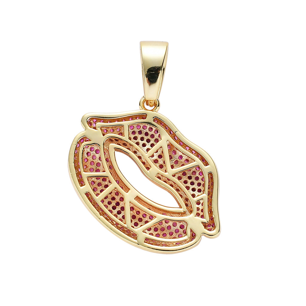 Hip Hop Lip Cubic Zirconia Pendant Necklace for Men and Women