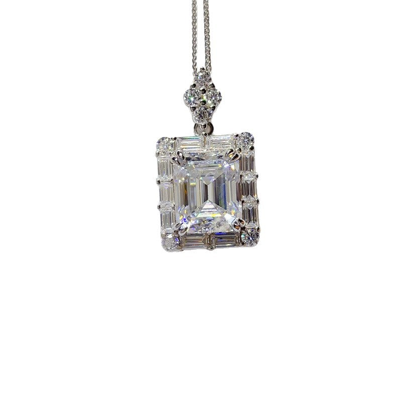 5 Carat D Color Moissanite Pendant Necklace with Chain, Emerald Cut Halo Necklace product image