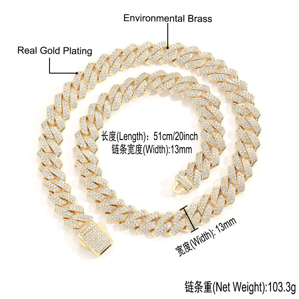 Hip Hop Diamond Shape Cuban Link Cubic Zirconia Bracelet for Men