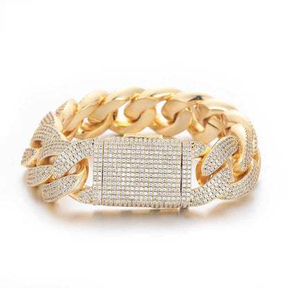 20 mm Wide Iced Cuban Hip Hop Bracelet with Cubic Zirconia on a Copper Base - CHA265