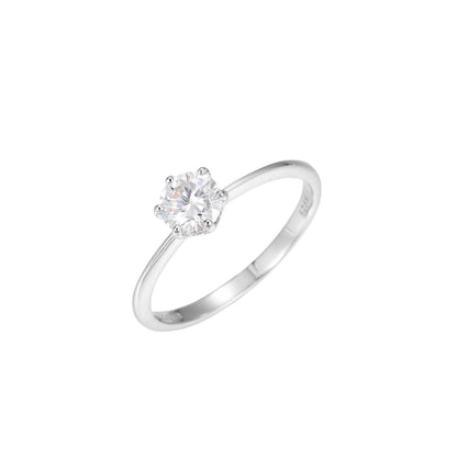 925 Silver Crown Setting Moissanite Ring for Women and Men - Minimalist Round Solitaire Statement Ring