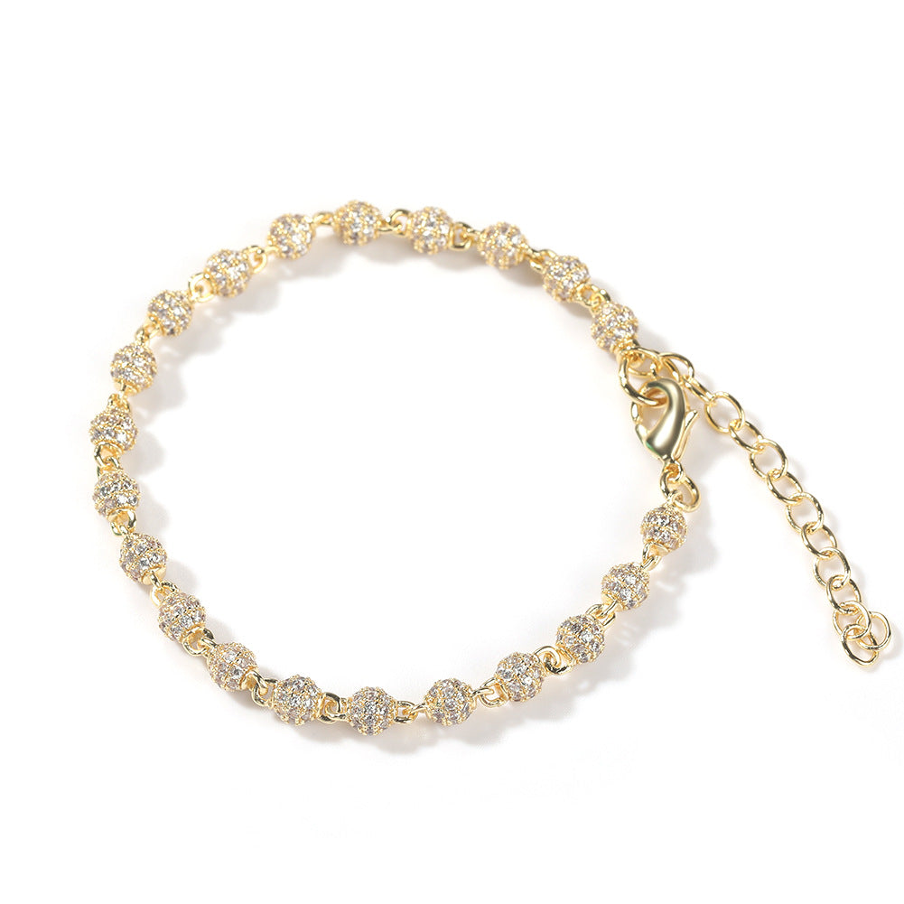 Unisex Hip Hop Cubic Zirconia Beaded Bracelet in Gold or Silver Tone, 7 Inch & 8 Inch Chain Bracelet product image