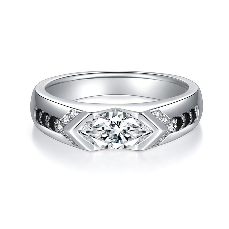 1 Carat Marquise Moissanite Ring, Black White Contrast, 18K Gold-Plated Unisex Ring product image