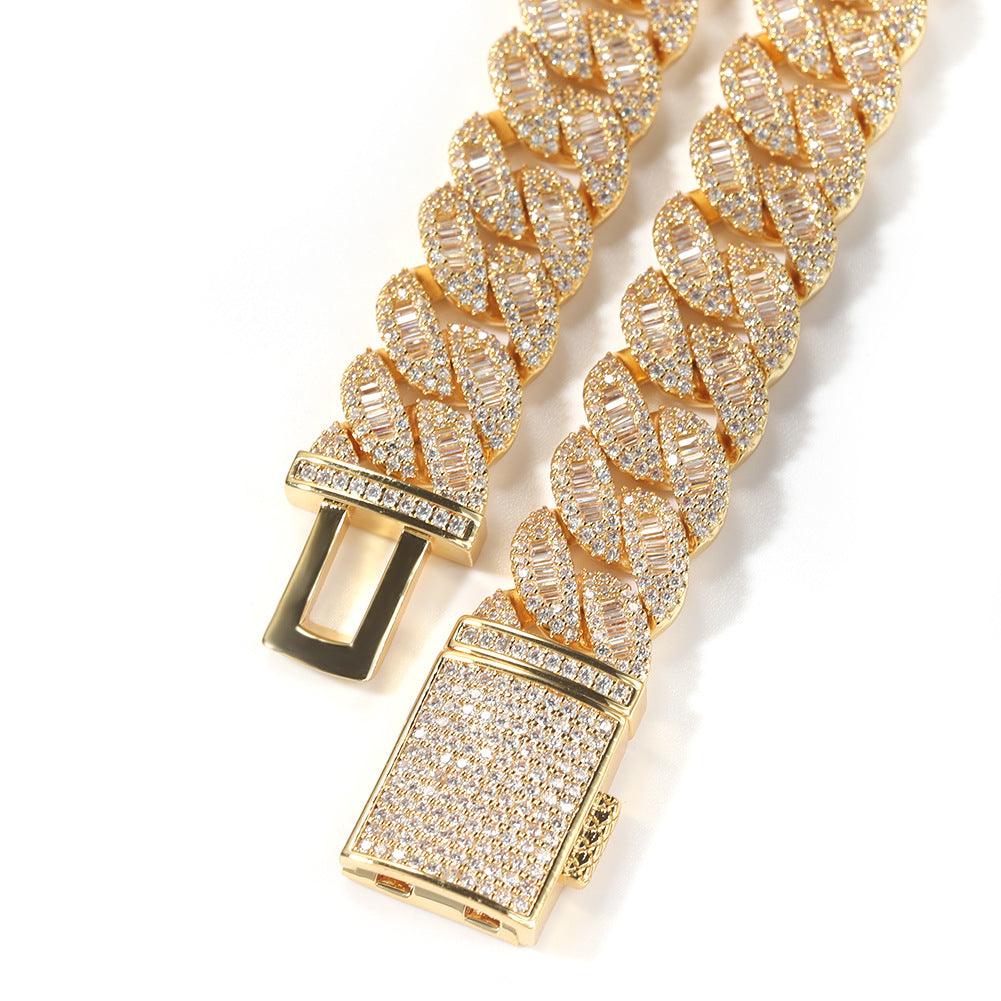 Iced Out Cuban Link Chain Necklace Bracelet Set for Men with Cubic Zirconia, Gold Silver Rose Gold Statement Hip Hop Jewelry