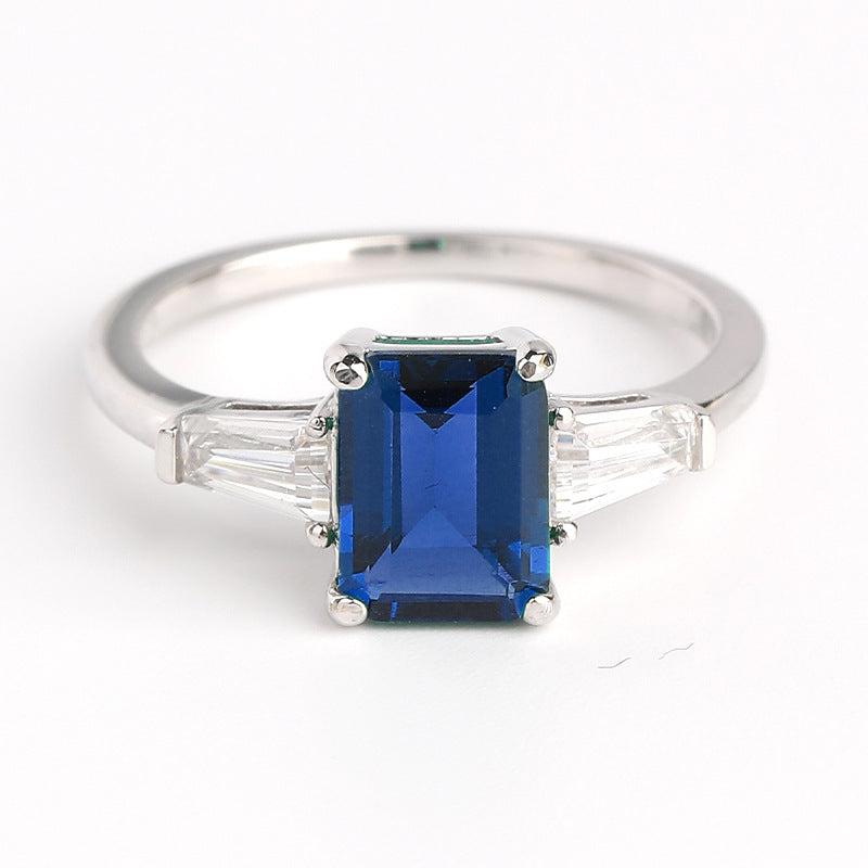 Emerald Green Three-Stone Ring with Baguette Accents product image