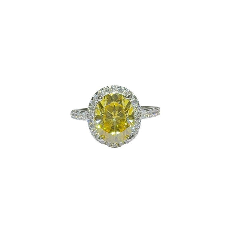 Oval Yellow Moissanite Halo Ring for Women, VVS1 Statement Engagement Ring product image
