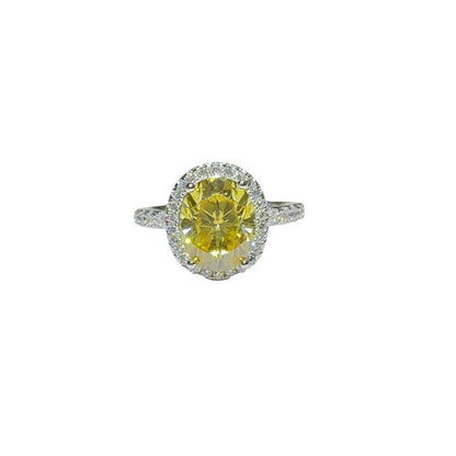 Oval Yellow Moissanite Halo Ring for Women, VVS1 Statement Engagement Ring