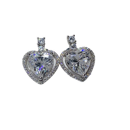 Heart Moissanite Halo Stud Earrings - 10 Carat D Color Heart Earrings for Wedding, Evening & Gift Giving