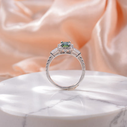 Emerald-Cut Green Moissanite Halo Ring for Women, 18K Gold-Plated Ring