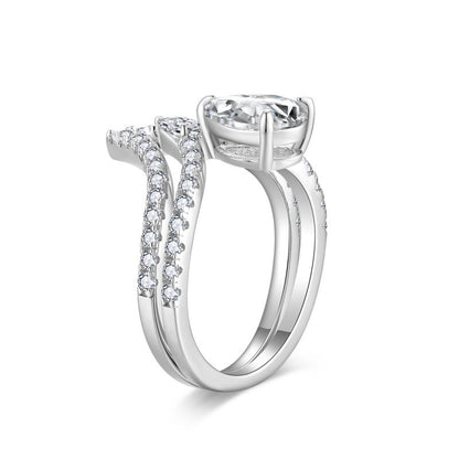 Pear-Shaped Moissanite Engagement Ring, S925 18k White Gold Plated V Pavé Ring for Women