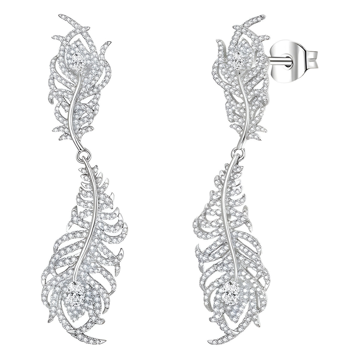 Feather Moissanite Drop Earrings for Women, S925 Silver 18K Gold Plated Ear Studs product image