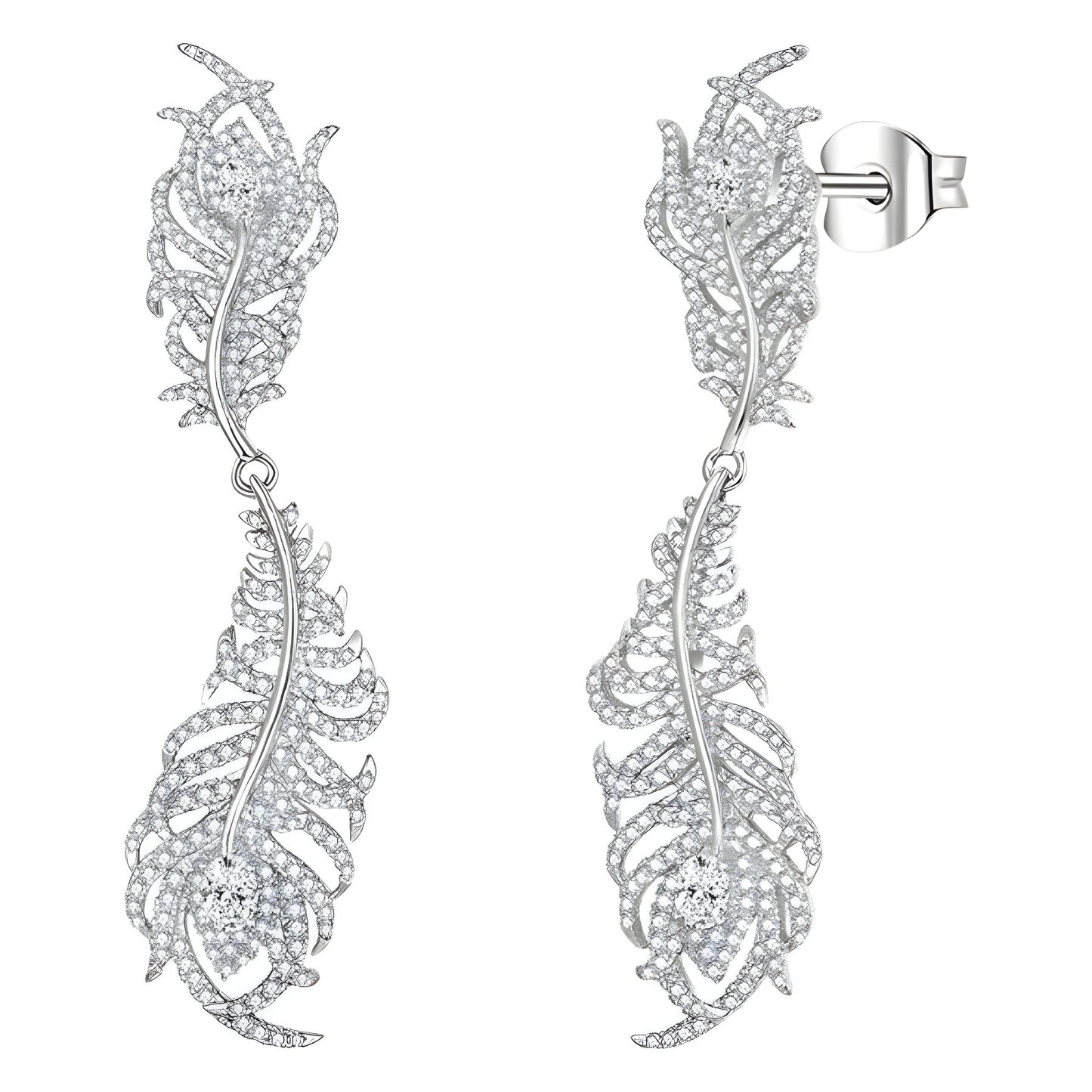 Feather Moissanite Drop Earrings for Women, S925 Silver 18K Gold Plated Ear Studs product image