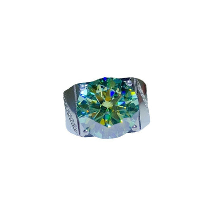 Men’s Green Moissanite Ring U-Shape Statement Ring 5 Carat 10 Carat