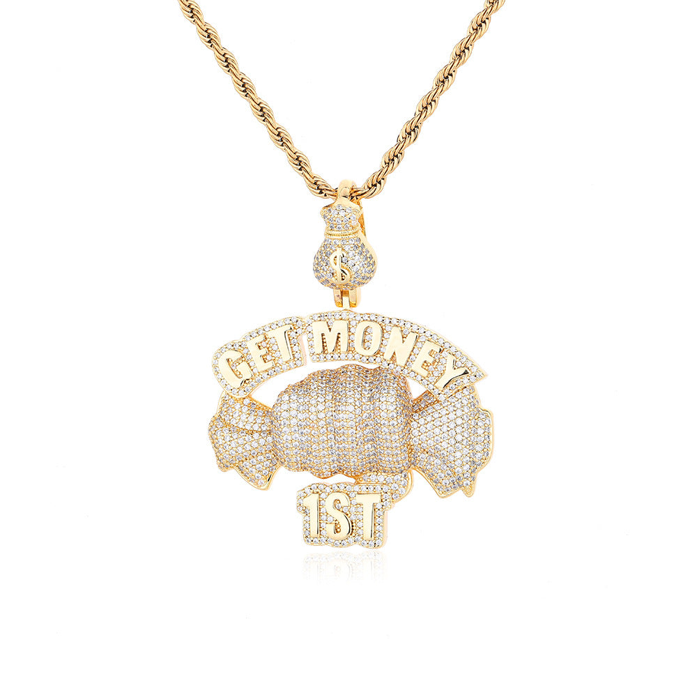 GET MONEY Hip Hop Money Bag Pendant Necklace, Rope Chain, Cubic Zirconia Accent product image