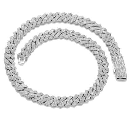 Iced Out 15mm Cuban Link Chain Bracelet & Necklace, Copper Zircon Hip Hop Jewelry