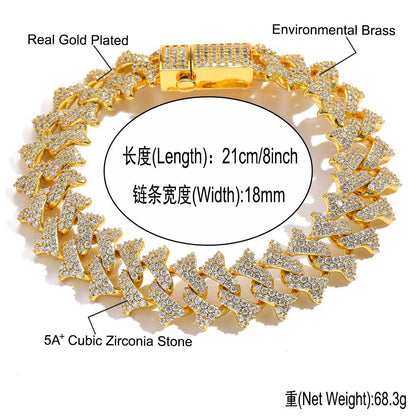 Hip Hop Cuban Link Thorn Spike Cubic Zirconia Bracelet for Men