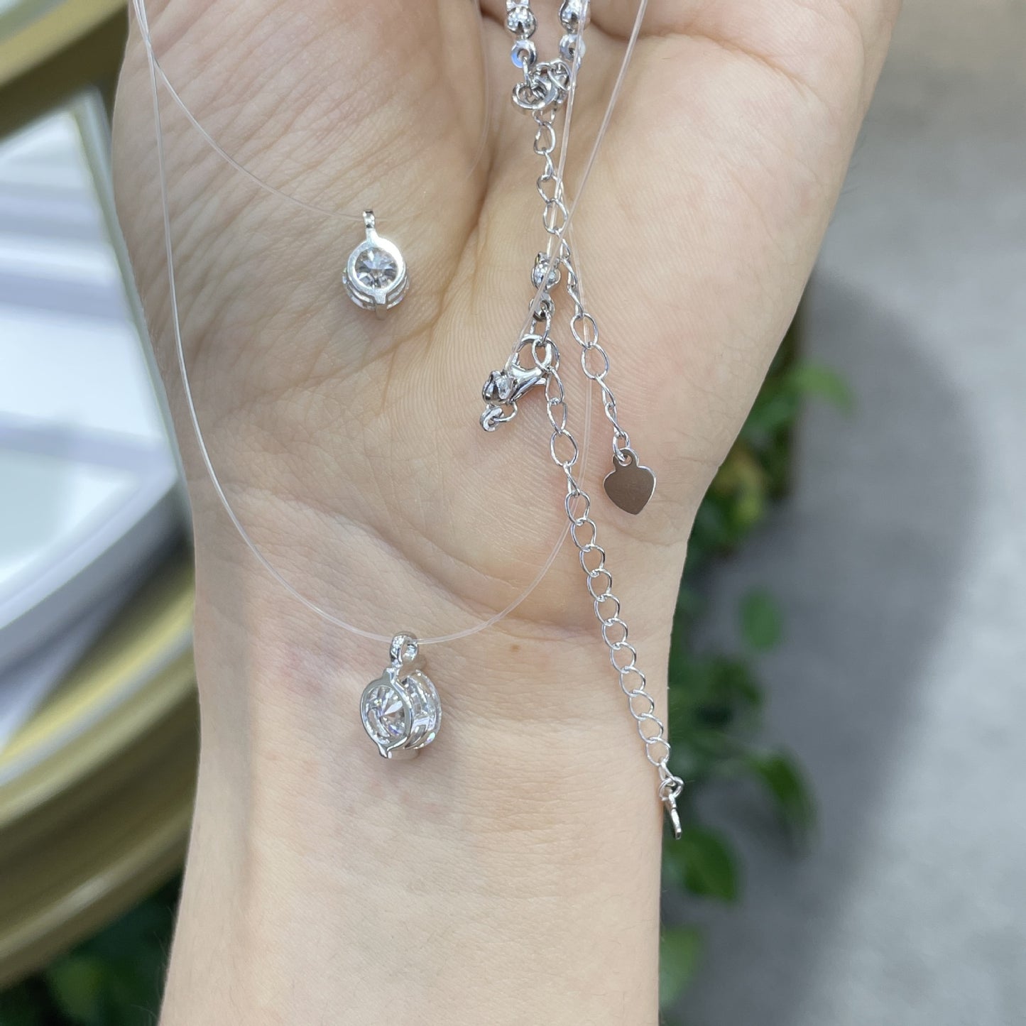 Invisible Line Double Round Pendant Necklace, Clear Sparkle, S925 Silver product image