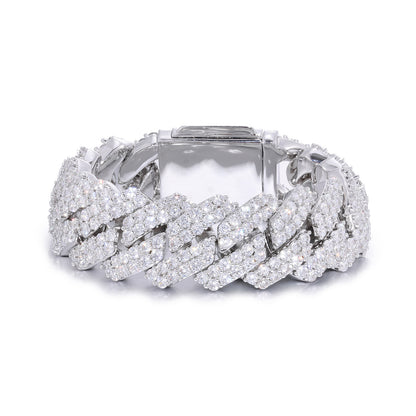 20mm Double-Row Zircon Cuban Link Bracelet, Copper Plated Unisex Hip Hop Bracelet